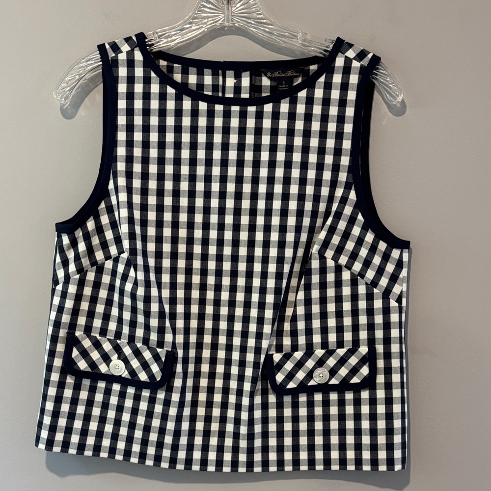 Brooks Brothers Navy and White Gingham Sleeveless Blouse